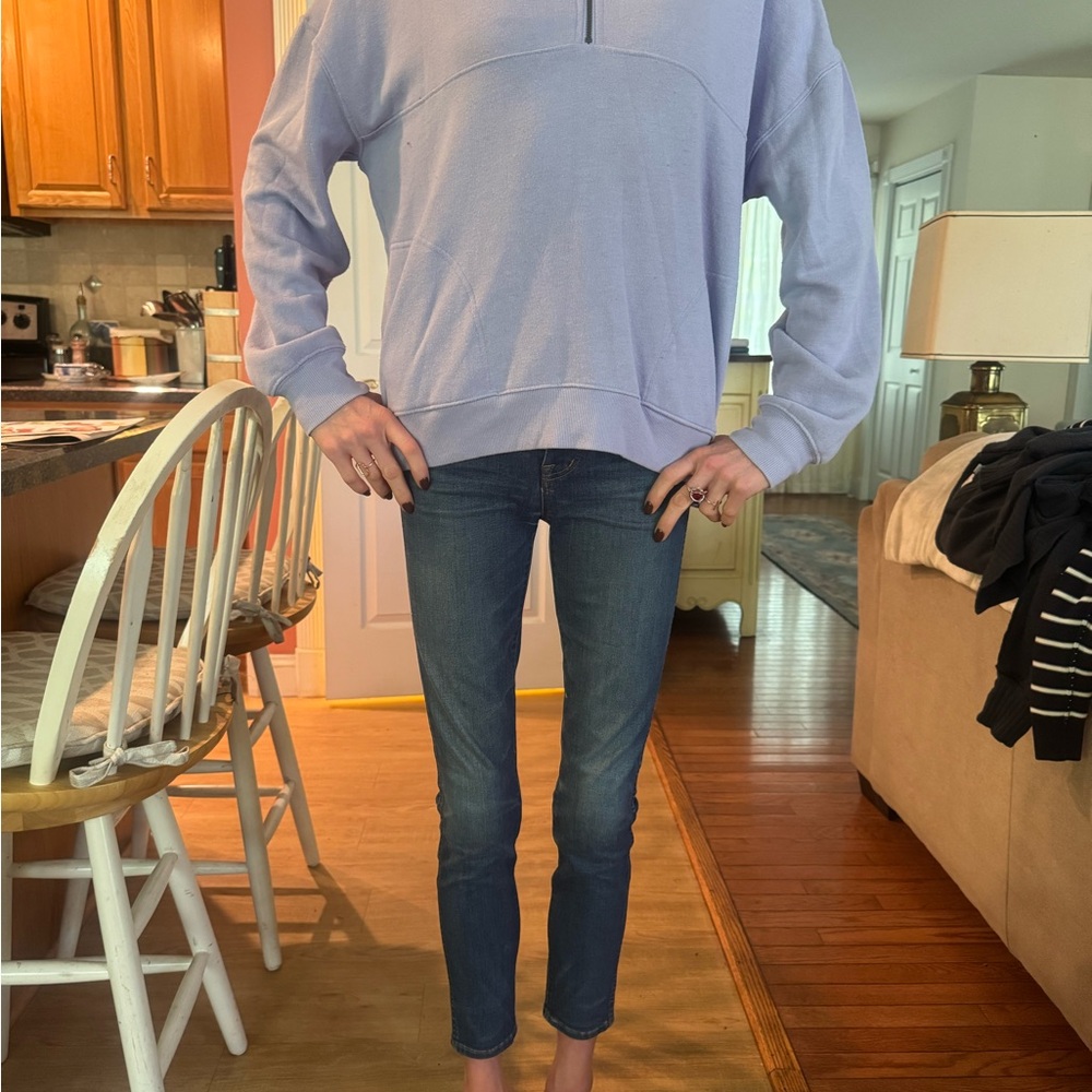 Light Purple Quarter-Zip Sweatshirt and Blue Jeans